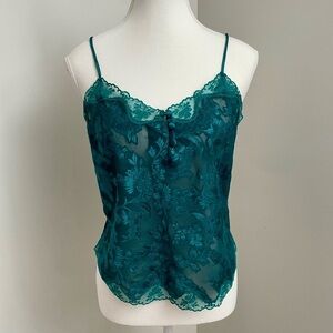 Vintage La Senza Y2K Lace Sheer Camisole Tank Top Teal Size Large Lingerie